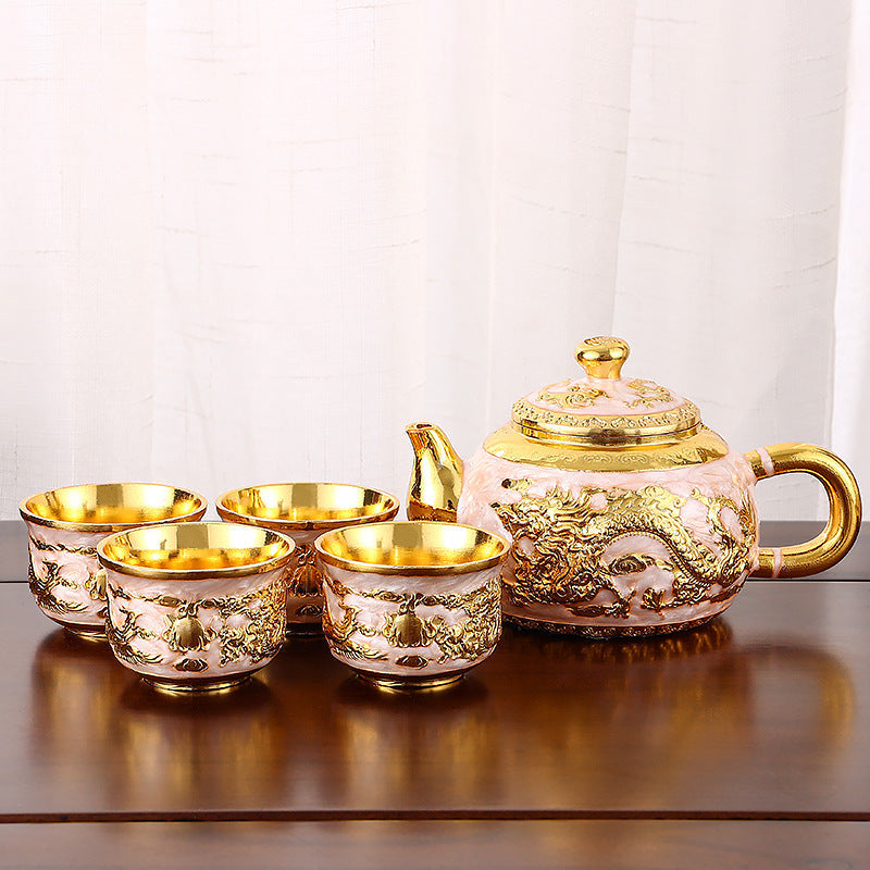 Chinese Light Luxury Palace Style Golden Dragon Phoenix Tea Set Suit-2