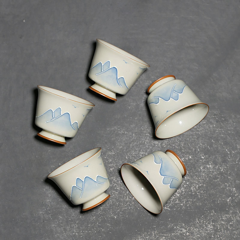 Hand-painted Embossed Faraway Mountain Pattern Tea Cup Set-3