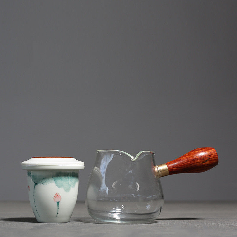 Glass Ceramic Teapot Hand Painted Pink Green Lotus Tea Infuser