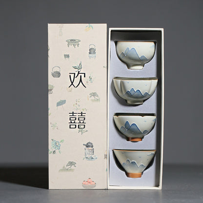 Household Grass And Wood Gray Hand-painted Landscape Underglaze Porcelain Kung Fu Tea Cup