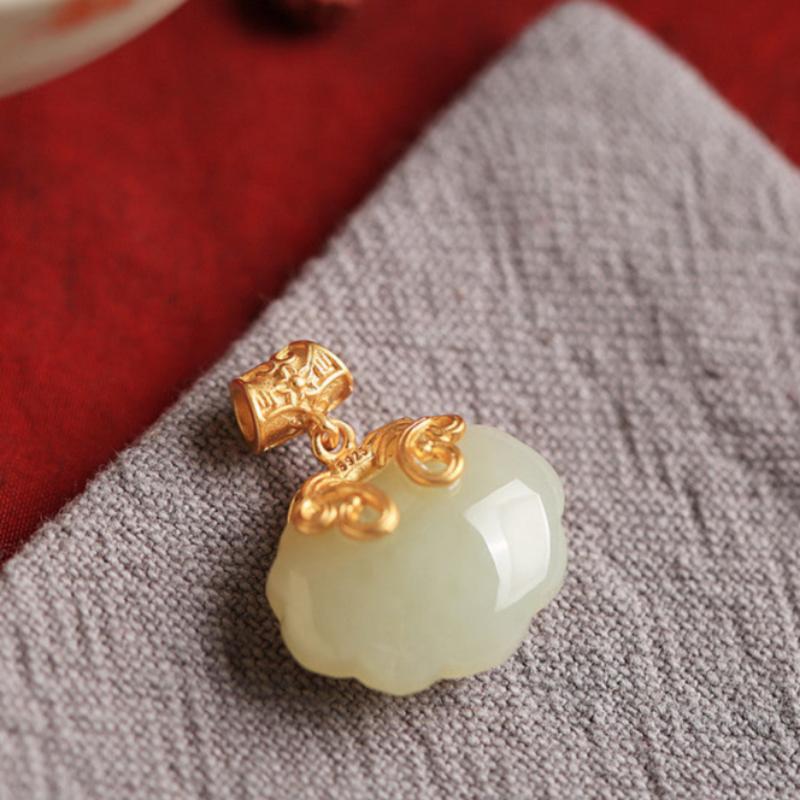 Sterling Silver Ancient Method Gold Inlaid Hetian Jade Necklace Women's Pendant