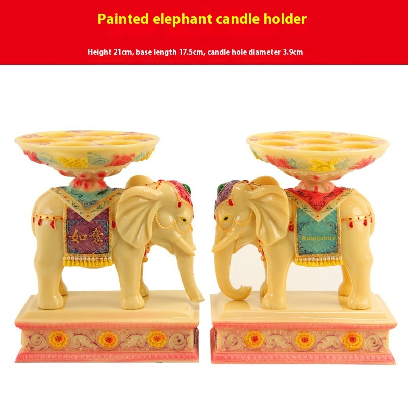 Resin Classical Ornaments Fairy Elephant Buddha Worship Candlestick