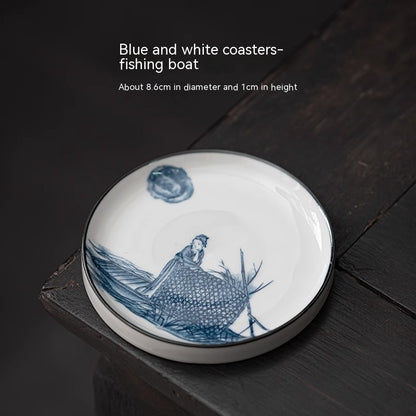 Blue And White Porcelain Teacup Mat Round Heat Proof Mat Household Tea Mat