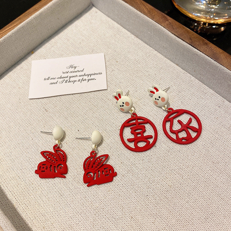 Zodiac Year Paper-cut Red Rabbit Earrings