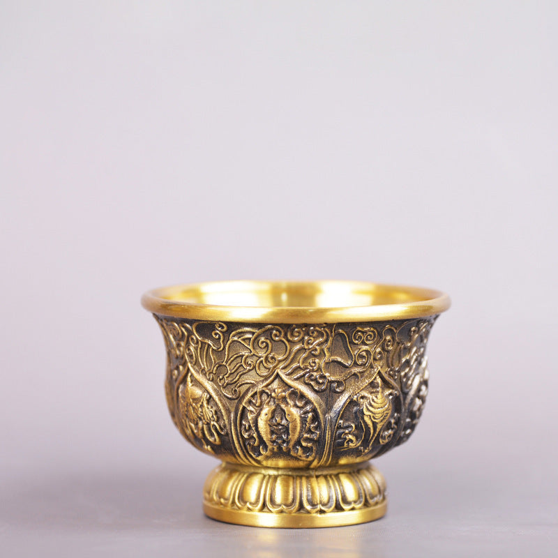 Embossed Eight Treasures Offering Water Bowl Copper Ware Ornaments