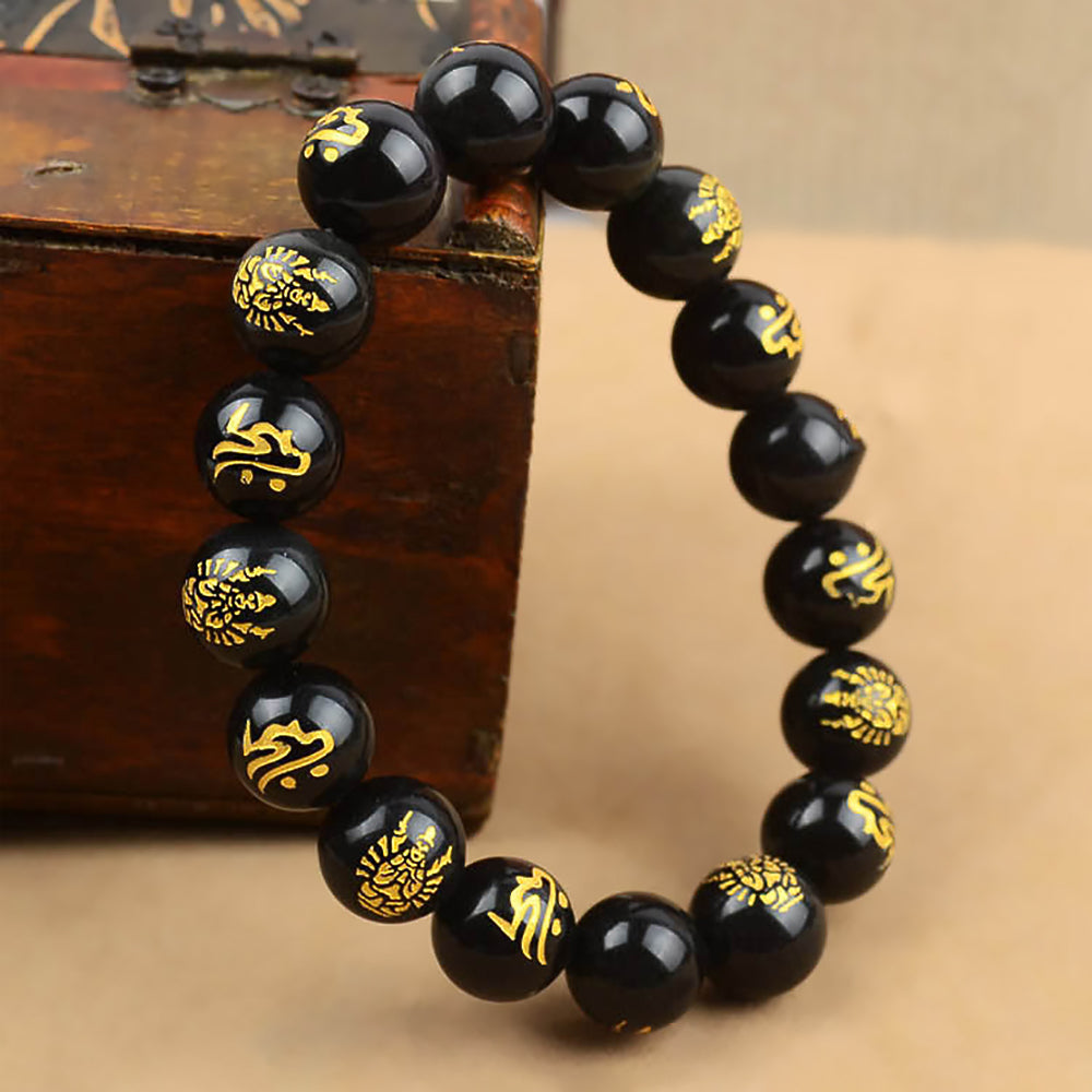 Natural Red Agate Obsidian Bracelet Six-character Mantra Bracelet