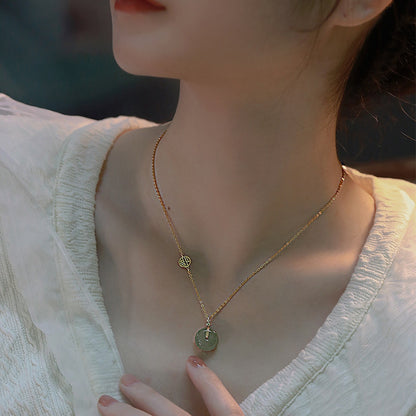 Retro Blessing Card Hetian Jade Necklace For Women