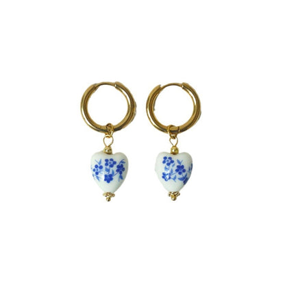 Chinese Style Heart-shaped Blue And White Porcelain Necklace Women's Elegant Wild Earrings