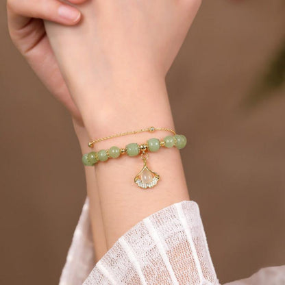 Double Layer Apricot Leaf Hetian Jade Hand String Female Hand