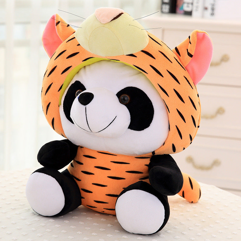 Panda plush toy with short fur and cotton stuffing