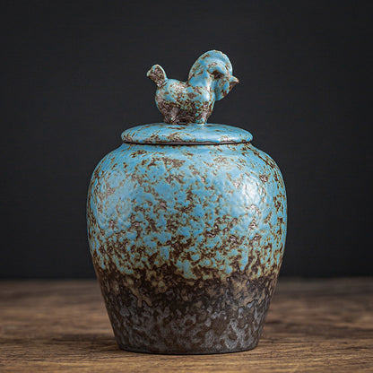 Home Ceramic Kiln Turns Blue Tea Caddy