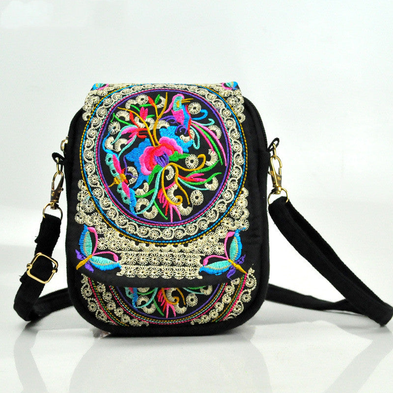 Ethnic Style Flip Embroidered Phone Bag Featured Embroidery Bag