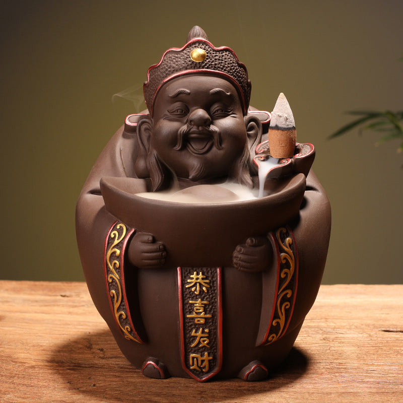 Creative Home Furnishings God of Wealth Backflow Incense Burner
