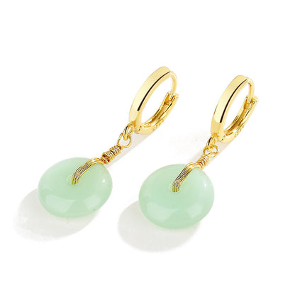 Women's Gold Plated Safety Buckle Hetian Jade Earrings