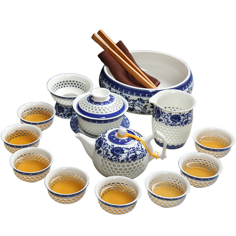 Complete Set Of Exquisite Honeycomb Hollow Ceramic Teapot Business Gifts Kung Fu Tea Set Tea Set