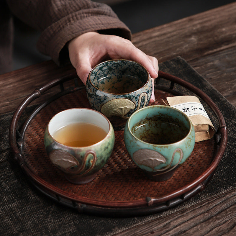 Creative Zen Lotus Colored Glaze Tea Cup Set Gift Box-3