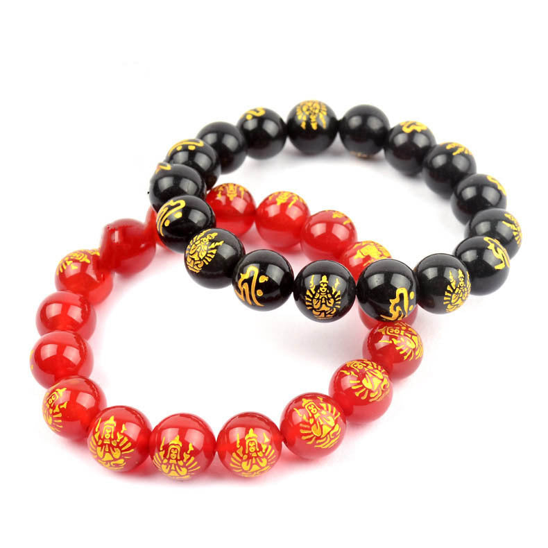 Natural Red Agate Obsidian Bracelet Six-character Mantra Bracelet