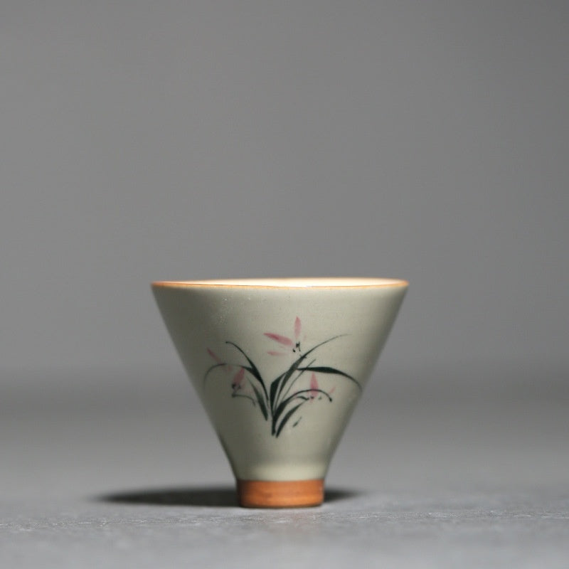 Underglaze Hand Painted Bamboo Bamboo Hat Small Teacup