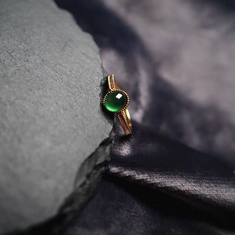 Women's Jade Inlaid Jade Colored Gold Ring