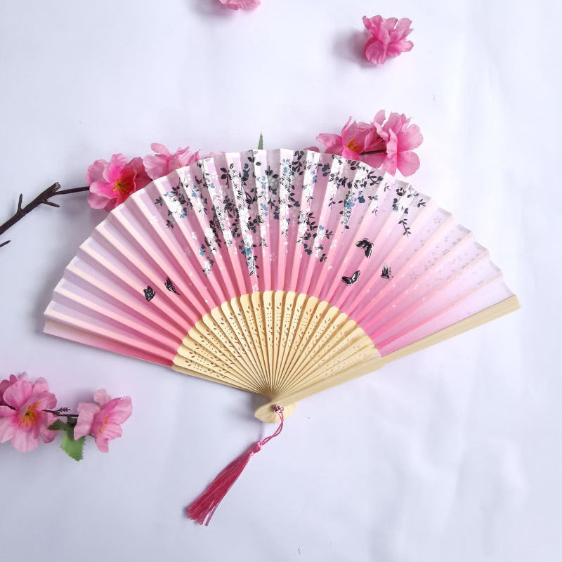 Chinese Style Portable Folding Bamboo And Silk Folding Fan