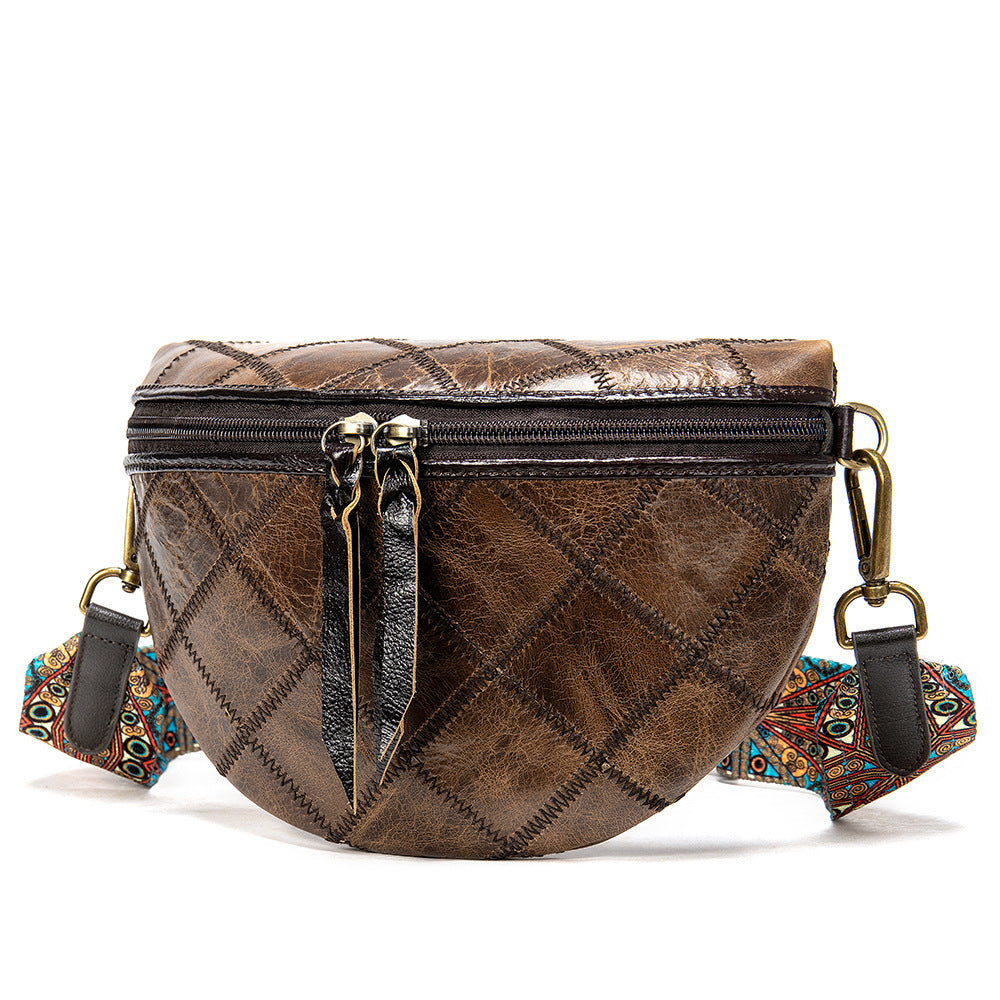 Leather ethnic stitching crossbody bag