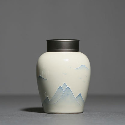 Hand Painted Landscape Tea Pot Underglaze Sealed Ceramic Tea Container