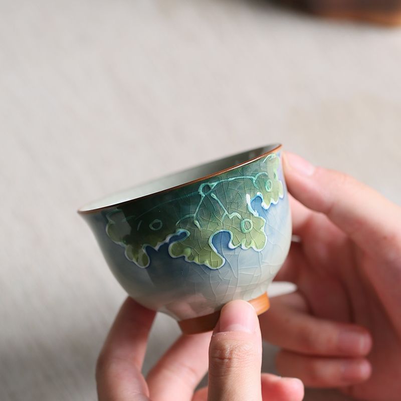 Hand Painted Ice Crack Tea Cup Chinese Underglaze Porcelain Tea Cup