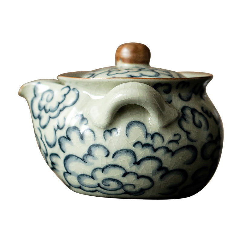 Ceramic Teapot Antique Auspicious Clouds Double Ears Pot