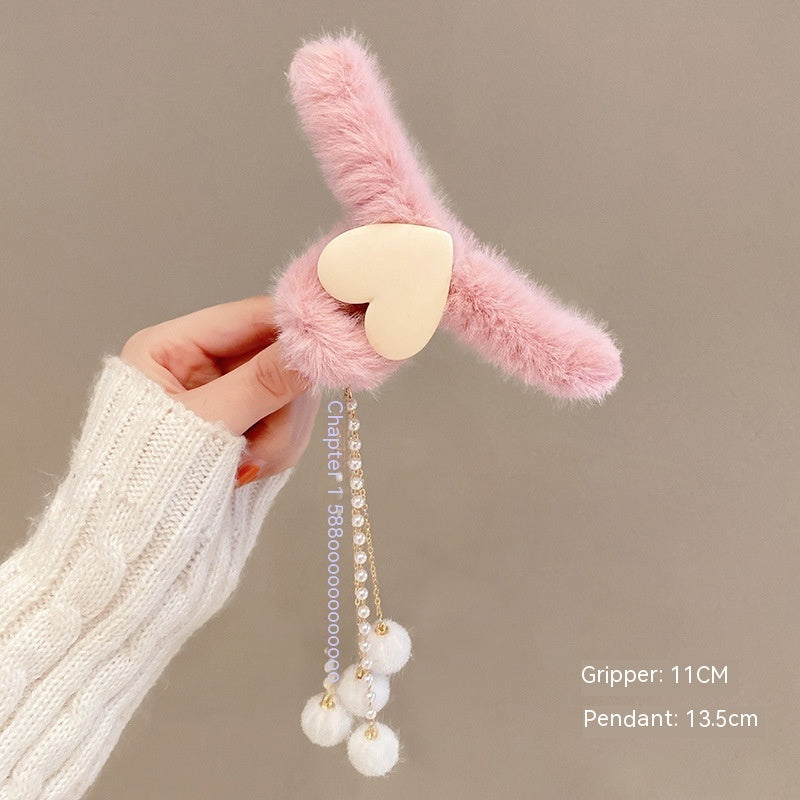 Plush Bow Tassel Hairpin Shark Clip