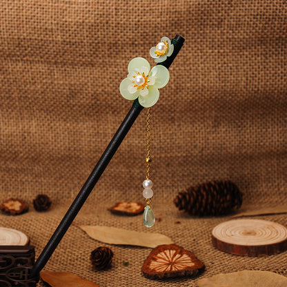 Magnolia Flower Hairpin Ancient Style Ebony Hairpin Fringed Step-shaking Hairpin