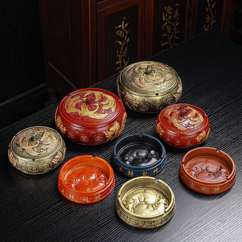 Home Living Room Vintage Windproof Ashtray With Cover Ornaments