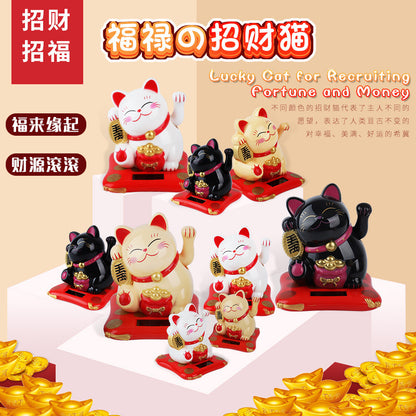 Chinese style 3.5 inch medium solar-powered lucky cat BYD car ornaments