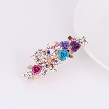 Small Korean Rose Flower Rhinestone Hairpin Headdress Women's All-match Small Top Clip Hair Clip Ponytail Clip Hair Accessories