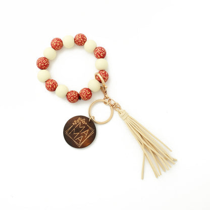 Fashion Wooden Beads Bracelet Tassel Keychain