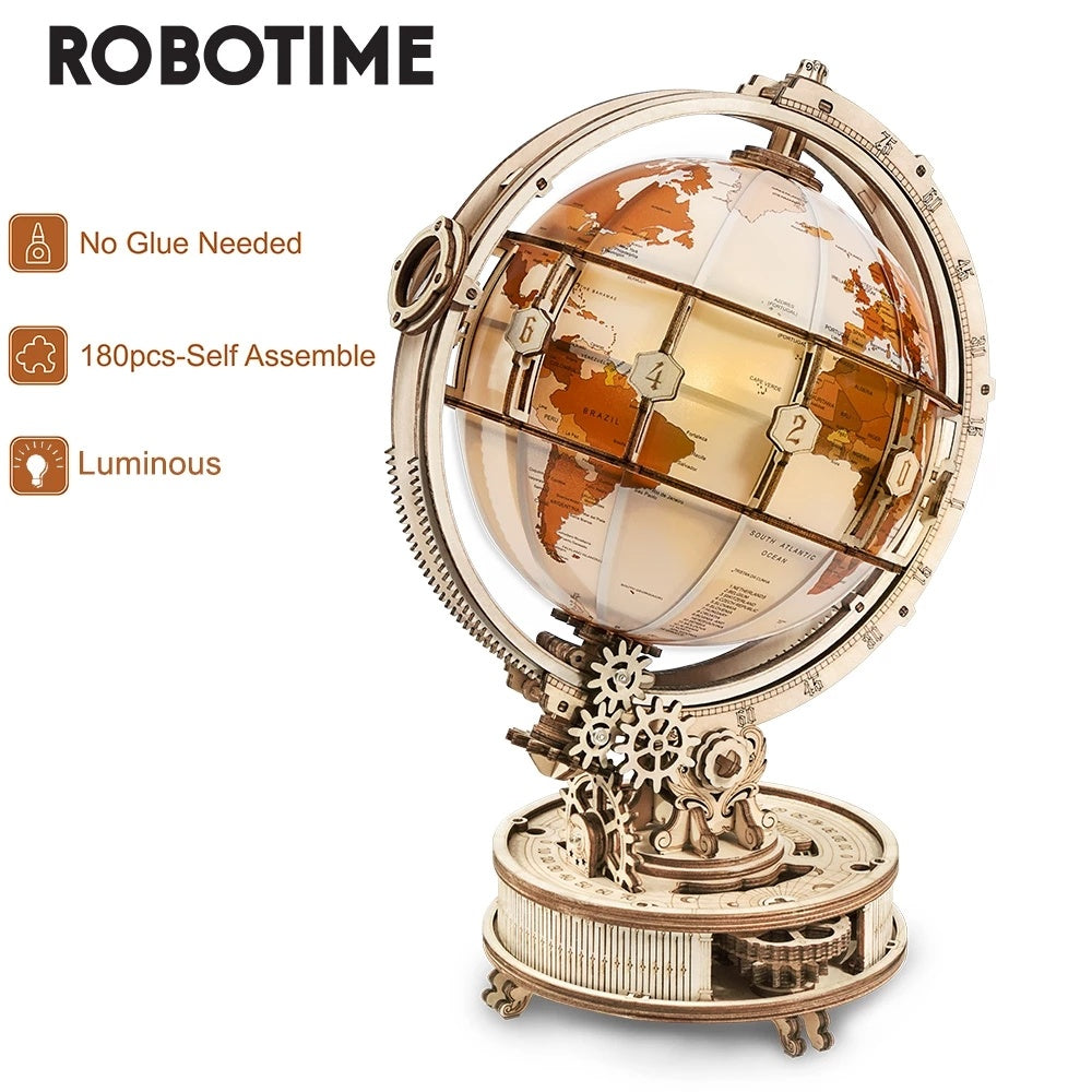 Robotime ROKR Luminous Globe 3D Wooden Puzzle Games Assemble Model Buliding Kits Toys Gift for Children Boy Support DropShipping