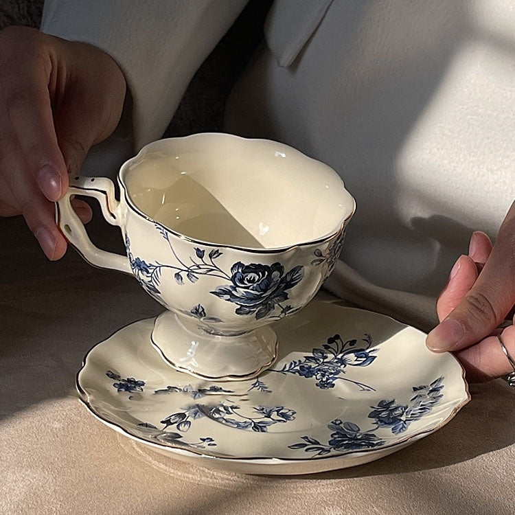 Blue and White Porcelain High-foot Ceramic Teacup for Afternoon Tea-2