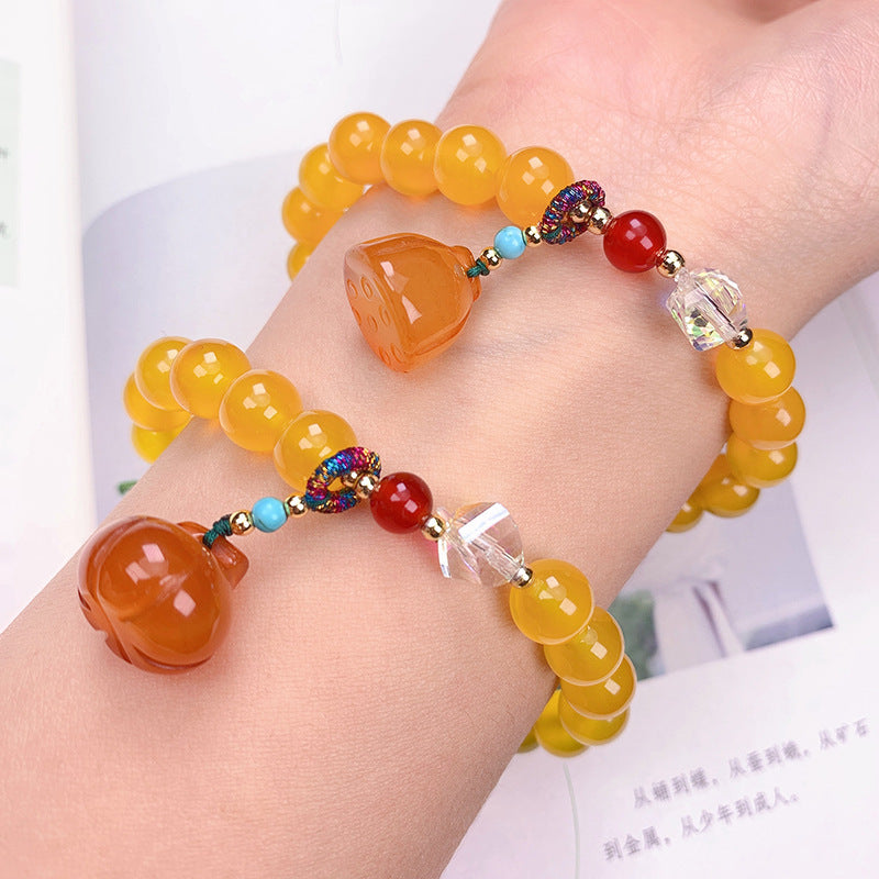 Chinese Style Natural Yellow Agate Bracelet Girl