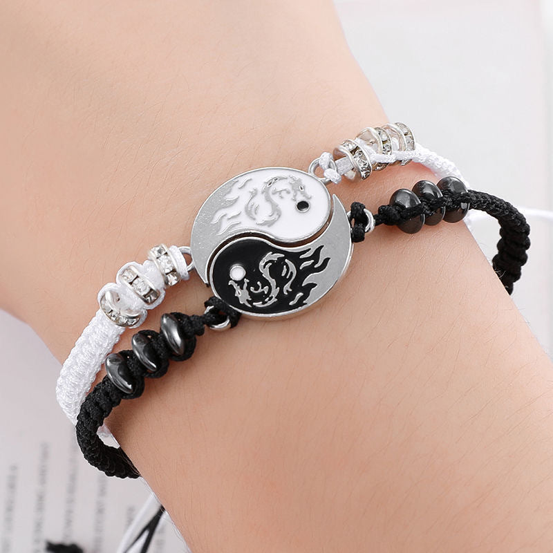 Chinese Style Retro Handmade Taiji Yin And Yang Dragon Bracelet