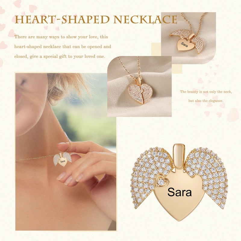 Personalized Name Heart Necklace Custom Engraved Pendant