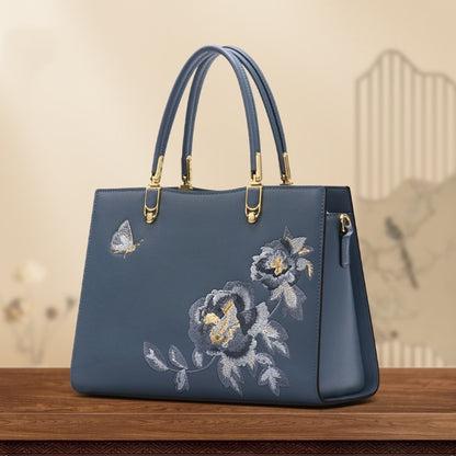 Chinese Peony Butterfly Leather Fashion Large Capacity Precision Embroidery Texture Bag