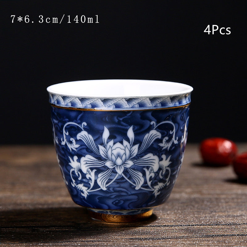 Vintage Chinese Blue and White Porcelain Ceramic Coaster Teacup Set-5