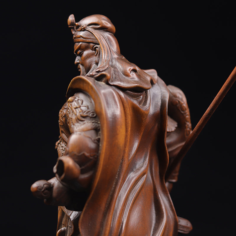 Gongwu God Of Wealth Statue Boxwood Carving Guan Erye Antique Figure Ornaments