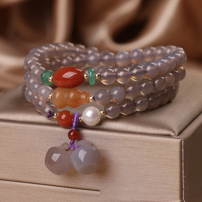 Ethnic Style Handmade Beaded Chinese Retro Natural Gray Agate Bracelet