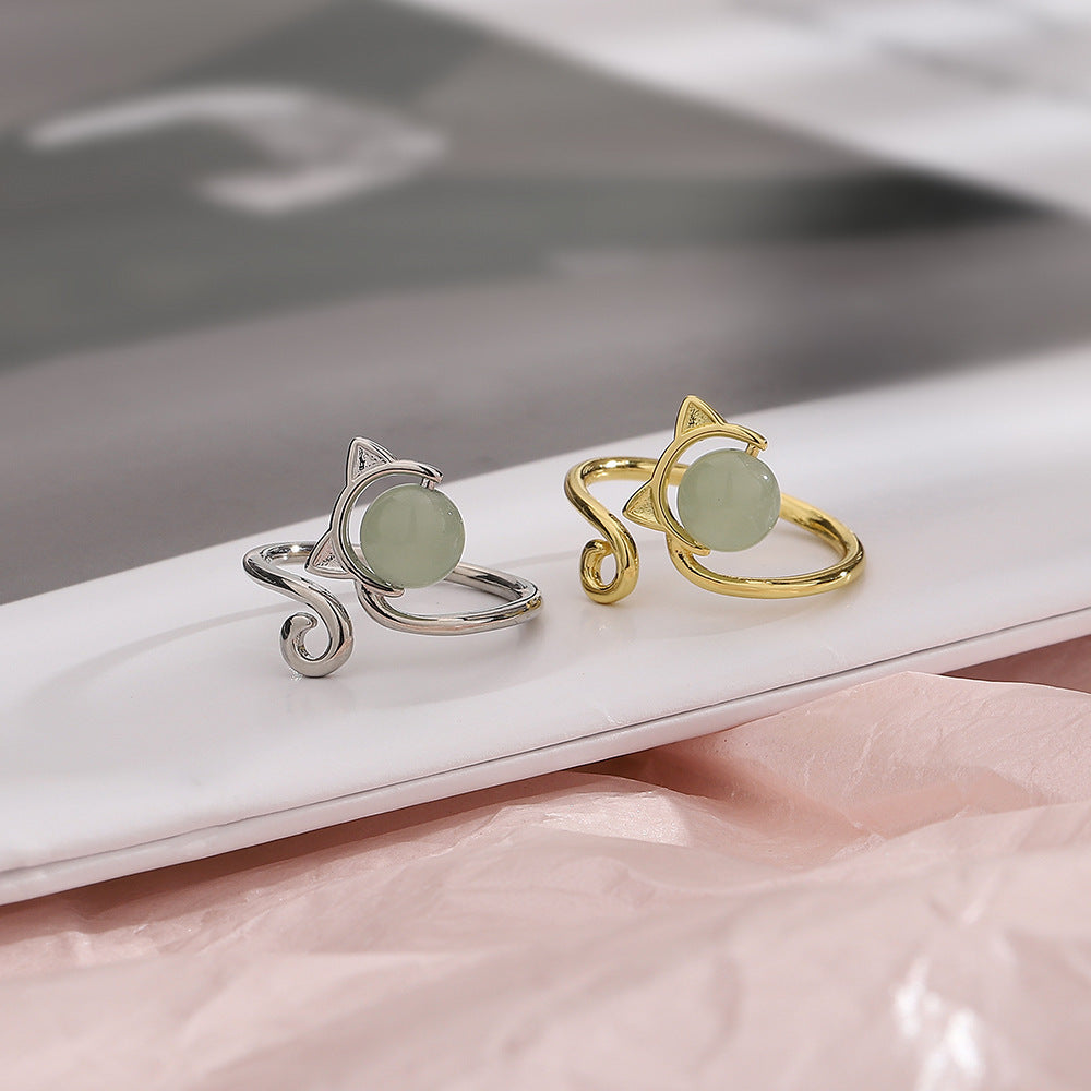 Trendy High-grade Cat Ring Simple Jade Ring