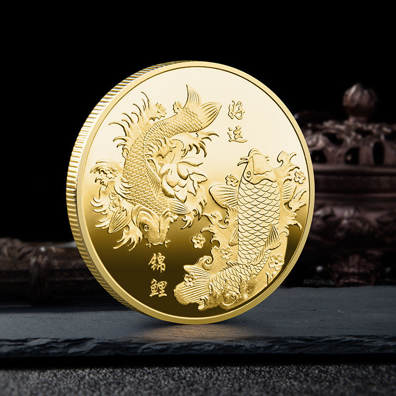 Chinese Style Koi Commemorative Gold And Silver Coin Color Printing