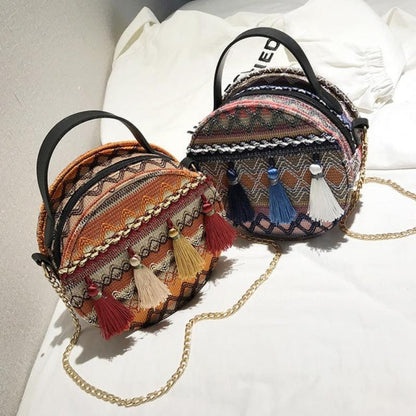 Ethnic style round bag chain girl small shoulder bag crossbody bag