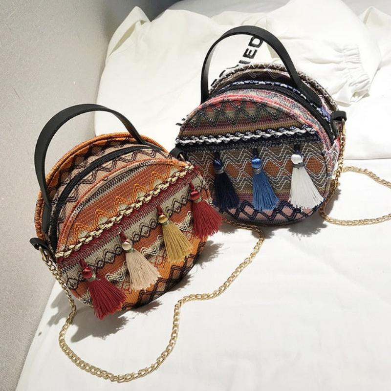 Ethnic style round bag chain girl small shoulder bag crossbody bag