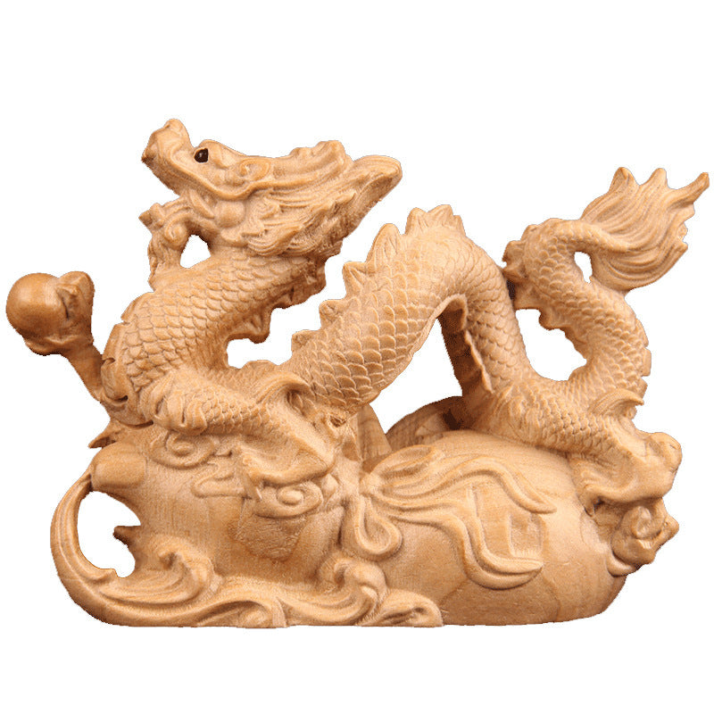 Peach Wood Dragon Home Wood Carving Qinglong Ornament