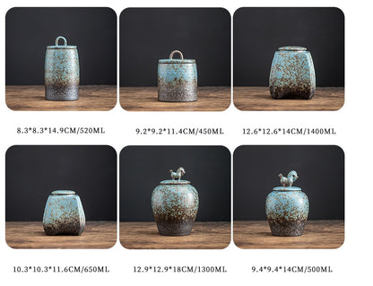 Home Ceramic Kiln Turns Blue Tea Caddy