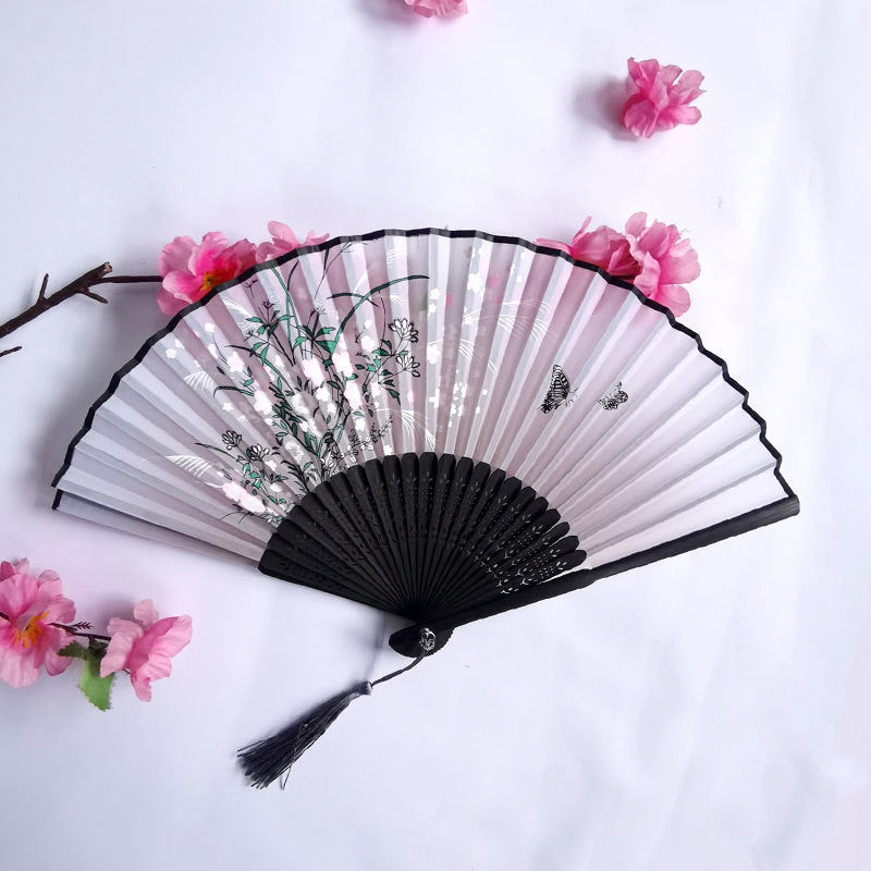 Chinese Style Portable Folding Bamboo And Silk Folding Fan